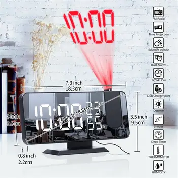 Naujas Skaitmeninis LED Laikrodis-Žadintuvas Žiūrėti Lentelėje Elektroninių Darbalaukio Laikrodžius, USB Pabusti FM Radijas Laiko Projektorius Atidėjimo Funkcija, 2 Signalizacijos