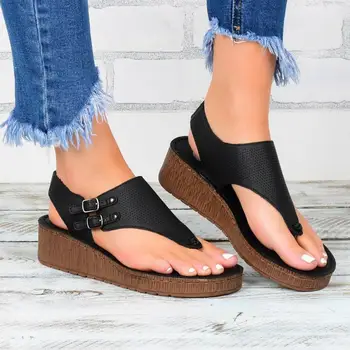 Platforminiai batai moterims vasaros sandalai 2021 laisvalaikio bateliai moteris footfwear paplūdimio sandalai pleištai moterys batų sagtis-diržas Flip Flops