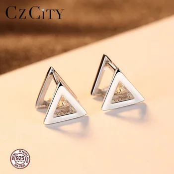 CZCITY Prekės ženklo Trikampio Formos, Originali 925 Sterlingas Sidabro Klipą Auskarai Moterims Mielas Mados ir Klasikinis Stilius Fine Jewelry