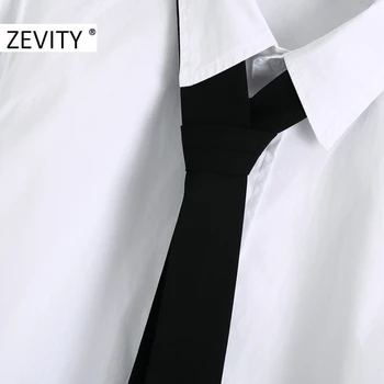 ZEVITY naujas moterų mados juodas kaklaraištis apdailos atsitiktinis balta smock Marškiniai, Palaidinės moterims, verslo femininas chemise prašmatnus viršūnes LS7228