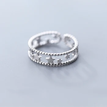 925 Sterling Silver Star Žiedai Moterims, Reguliuojama Dviguba Atidarymo Vestuvinis Žiedas Moters Piršto, Priedai Papuošalų Mados