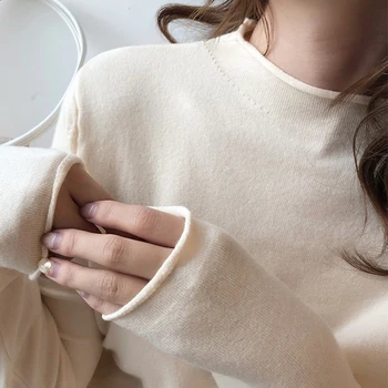 Rudenį, Žiemą Long sleeve Ruched puloveriai elastinga Ponios Pusė Golfo Džemperis džemperis 2020 Moterų Mados Vilnos šiltas megztiniai Viršūnės