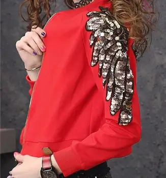 Moterų Raudona Trumpa Striukė 2020 m. rudens Mados Elastinga Ploni Blizgančiais Zawalcowany Viršūnes moteris Banga kailis streetwear moteriški viršutiniai drabužiai, paltai