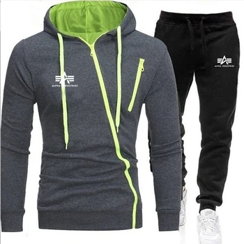 Firminių drabužių karšto pardavimo vyriški hoodies + kelnės dviejų dalių laisvalaikio sporto įstrižainės užtrauktukas kostiumas vyriški sportiniai 2020 naujas
