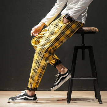 Streetwear Geltona Juoda Skara Kelnės Vyrams Poilsiu 2020 M. Vyras Atsitiktinis Tiesiai Haremo Kelnės Vyrams Korėjos Hip-Hop Track Pants Plus Size