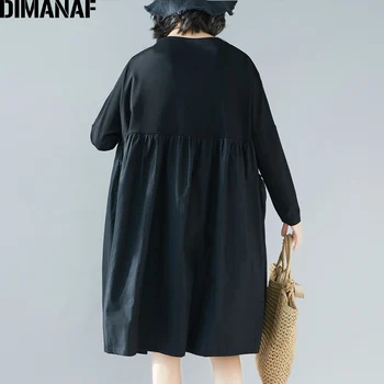 DIMANAF Plius Dydis Moterų Vintage Suknelė ilgomis Rankovėmis Moteriška Elegantiška Panele Vestidos Plisuotos Spliced Prarasti Juodos Suknelės Didelis Dydis 2019