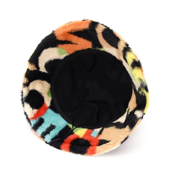 2020 Laday Žiemos Skrybėlę Spalvotų Dirbtiniais Kailiais Laišką Modelis Kibirą, Skrybėlės Moterims Minkštas Šiltas Vaivorykštė panama fuffy bob Gorros Mujer