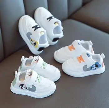 Disney nauja rudens kūdikio, vaikiška avalynė berniukams pavasario mergaitės laisvalaikio bateliai animacinių filmų Mickey mouse vaikų balti bateliai