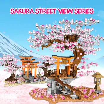 Miesto Gatvės Vaizdas, Idėja, Sakura Inari Šventykla Plytų Draugais Cherry Blossom Įrangos Pardavimas, Biuro Įrangos Kūrėjas, Namas, Medis, Statyba Blokai ToysFor Vaikai