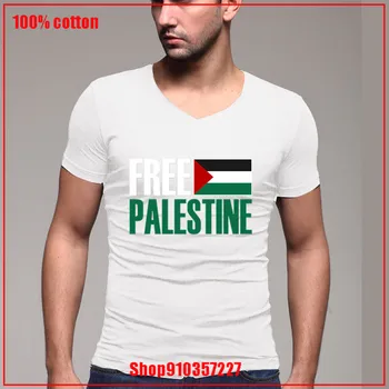 Nemokamai Palestinoje didžiuotis Palestinos Vėliava Palestinoje Marškinėliai Medvilnė, Minkštas V-kaklo, Kaklo Aukštos Kokybės Trišakis Viršūnes Naujų Anime Stiliaus Medvilnės