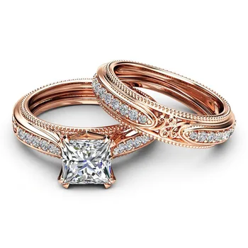 18k Rose Gold white Diamond Žiedai Princesė Deimantas Moterų anillos mujer bijoux femme bague žiedas papuošalai Moterims pora žiedas