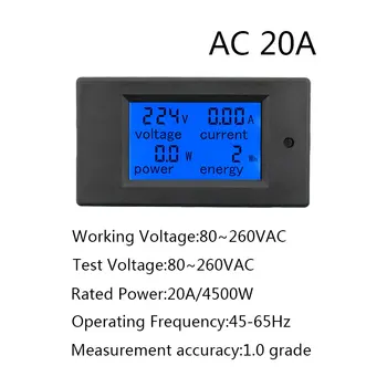 100A 20A AC 80~260V Galios Matuoklis Tiksliai Voltmeter Ammeter KWh Vatų Energijos Skaitiklio Įtampos Srovės Maitinimo Stebėti Elektros Testeris