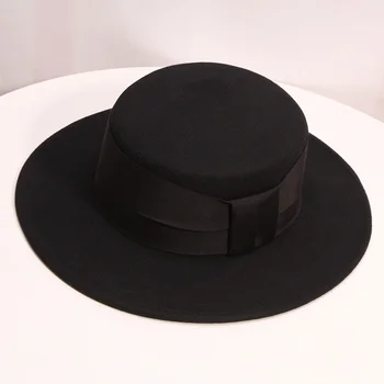 Juoda/balta platus kraštų paprasta bažnyčia derby top hat Panama kietas pajuto, fedora skrybėlę vyrams ir moterims vilna top hat, kentukis