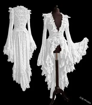 Moterų Cosplay Gotikos Suknelė Nesimetriškas Helovinas Stiliaus Suknelė Retro Vintage Kietas Nėrinių Viduramžių Cosplay Cardigan Plius Dydis S-5XL