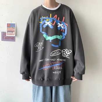 SingleRoad Mens Crewneck Palaidinukė Vyrų 2021 Grafiti Negabaritinių Hip-Hop Harajuku Japonijos Streetwear Juoda Megztiniai Vyrams