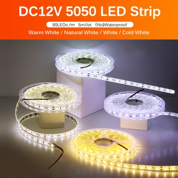 5M LED Šviesos Juostelės 5050 SMD Neperšlampami Lanksti LED Šviesos Juosta 300 LED Apdailos Juostelės 12V Šaltai Balta/Šiltai Balta/Natūrali Balta