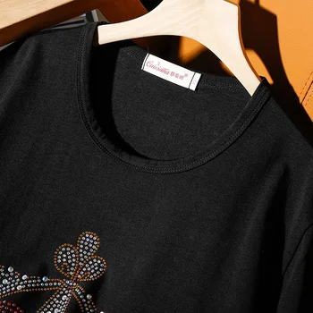 Vasaros Prarasti Europos Drabužius T-shirt yra Spindintys Deimantai Elegantiškos Karūnos Moterų Medvilnės trumpomis Rankovėmis Riebalų Mama Viršūnes Didelio Dydžio Tee Naujos T06715