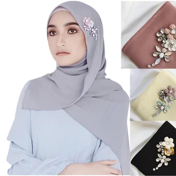 Abaja Dubajus Arabijos Musulmonų Hijab Pearl Šifono siuvinėjimo Malaizija momentinių patogus Muslima Skara galvą dėvėti skara turbaną headba