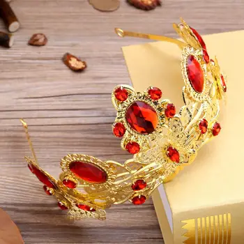 Klasikinės paprasta raudona kalnų krištolas nuotaka hairband Baroko red crown royal šukuosena vestuvių plaukų papuošalai