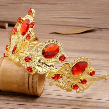 Klasikinės paprasta raudona kalnų krištolas nuotaka hairband Baroko red crown royal šukuosena vestuvių plaukų papuošalai