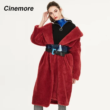 CINEMORE 2020 m. Žiemos naujas atvykimo kailiniai paltai moterims naujas mados stilius meškiuko kailis laisvus drabužius, ilgas šiltas žieminis paltas K9063