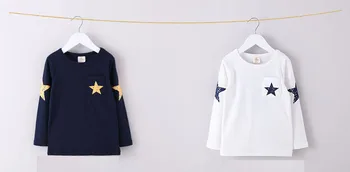 2017 nauja vaikų marškinėliai, mergaitės ir berniukai, penkiakampė žvaigždė, mados medvilnės ilgomis rankovėmis T-shirt kailio drabužiai
