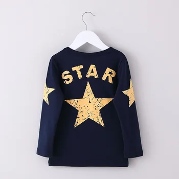 2017 nauja vaikų marškinėliai, mergaitės ir berniukai, penkiakampė žvaigždė, mados medvilnės ilgomis rankovėmis T-shirt kailio drabužiai
