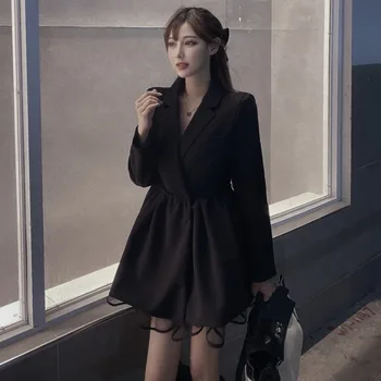 Juoda Suknelė, Švarkas Moterims Ilgomis Rankovėmis Rudenį Mini Elegantiškas Šalis Suknelė Moterų Aukšto Juosmens Korėjos Seksualus Klubas Suknelė Office Lady 2020 M.