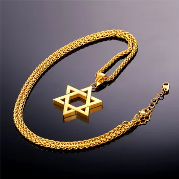 Žvaigždė Davidas Karoliai Su Grandinės geltonos Aukso spalvos Žydų Papuošalai P1813G