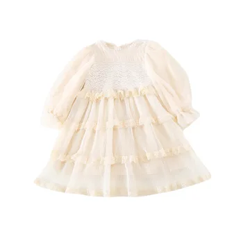Rudenį Naują Atvykimo korėjos stiliaus ilgomis rankovėmis mados karšto pardavimo princesė mergina nėrinių tortas ilga suknelė mielas sweet baby mergaitės