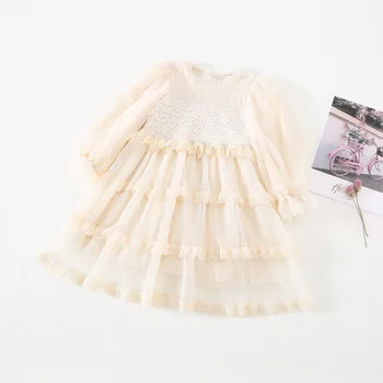 Rudenį Naują Atvykimo korėjos stiliaus ilgomis rankovėmis mados karšto pardavimo princesė mergina nėrinių tortas ilga suknelė mielas sweet baby mergaitės