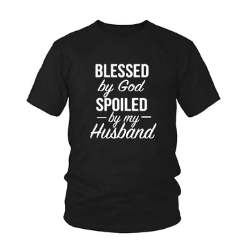 Moterų Marškinėliai Dievo Palaimintas Sugadina Mano Vyras Tshirts Bažnyčios Wifey Biblijos Moterys Citatos Tees Harajuku Tumblr Moterų marškinėliai