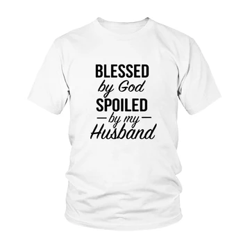 Moterų Marškinėliai Dievo Palaimintas Sugadina Mano Vyras Tshirts Bažnyčios Wifey Biblijos Moterys Citatos Tees Harajuku Tumblr Moterų marškinėliai