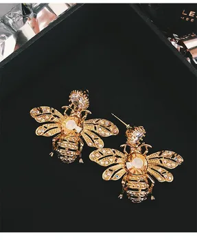 Rongho dizainas, Vintage kristalų bitės stud auskarai moterims mielas papuošalai, Aukso vabzdžių auskarai, pakabukas prekės bijoux auskarai