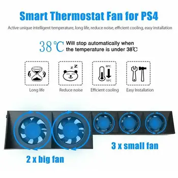 Už PS4 konsolės šaldytuvas aušinimo ventiliatorius PS4 išorinį USB, 5-ventiliatorius, Temperatūros kontrolės Playstation 4 konsolės