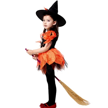 Nemokamas pristatymas 110-140cm žavinga vaikams mergina, ragana Cosplay Helovinas Šalis karnavalas kostiumas mergaitę ragana Kostiumas