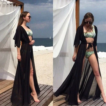 Vasaros Moterų Paplūdimio Suknelės Seksualus Kimono Švarkas Paplūdimio Cover Up Cardigan Bikini Padengti Iki Ilgas, Maxi Long Beach Suknelė, Palaidinė