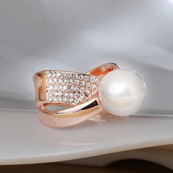 Kinel Baltųjų Perlų Žiedas Moterų Mados Dizaino Rose Gold Nutiesti Nustatymas Kristalų Kokteilis Žiedai Pareiškimą Vintage Papuošalai Dovana