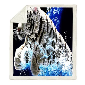 Mesti Antklodę Už Sofa-Lova 3D Tigras Gyvūnų Spausdinti Lovatiesė Minkštas Šiltas Žiemą Vilnos Pliušinis Automobilio dugno Padengti Vaikų Vaikų Suaugusiųjų