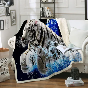 Mesti Antklodę Už Sofa-Lova 3D Tigras Gyvūnų Spausdinti Lovatiesė Minkštas Šiltas Žiemą Vilnos Pliušinis Automobilio dugno Padengti Vaikų Vaikų Suaugusiųjų