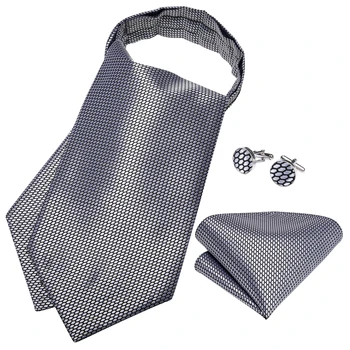 Vyrai Prabanga Silver Check Derliaus Ponai Savarankiškai Kaklaraištis Cravat Ascot Kišenėje Aikštėje Necktie Nosinė Nustatyti Vestuves DiBanGu