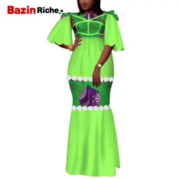 Afrikos Spausdinti Suknelės Moterims heidi bazin Riche Kratinys Puoštas Ilgos Suknelės, Šaliai, Vestidos Tradicinių Afrikos Drabužių WY5121