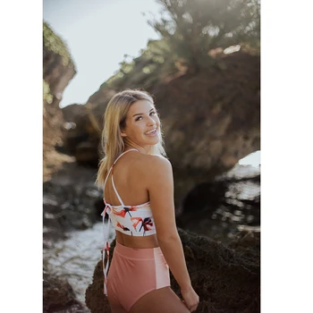 Plius Dydis Bikini 2019 Biquinis Feminino Dviejų dalių maudymosi Kostiumėliai Moterims, Push Up Maudymosi Kostiumą Aukšto Kaklo maudymosi kostiumėlį Backless Bikini Komplektas XL