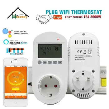 HESSWAY TUYA 16A 3KW WIFI termostatas smart plug ES elektrinis grindų šildymas