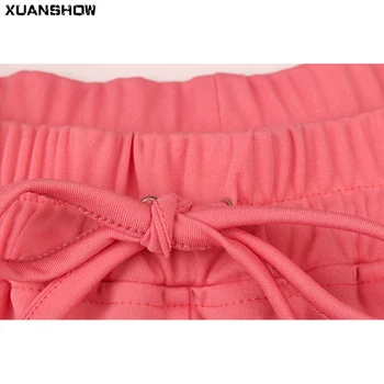 XUANSHOW 2020 Dviejų dalių Komplektas Tracksuit Moterų Drabužiai Satino Pusė Dryžuota Viršaus ir Kelnės Atsitiktinis Streetwear Komplektus Conjunto Feminino
