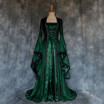 Naujas Moterų Viduramžių Cosplay Renesanso Nėriniai Batwing Rankovės Grindų Ilgio Suknelė Vintage Suknelė Sūpynės Maxi Ilga Suknelė
