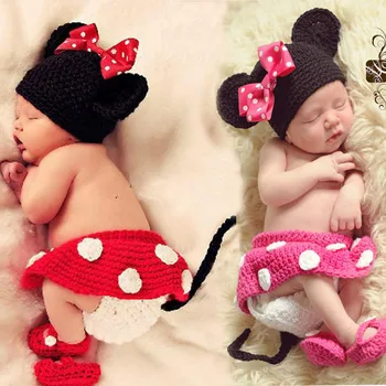 Mickey Dizaino Baby Nėrimo Fotografijos Rekvizitai Kūdikių Kostiumas Foto Rekvizitai Fotografia Komplektus Naujagimių Kalėdų Nėrimo Beanies