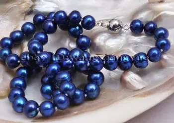 Nemokamai >> Fashion 8-9mm Nekilnojamojo Mėlyna akoya dirbtiniu būdu išaugintų perlų vėrinį 17