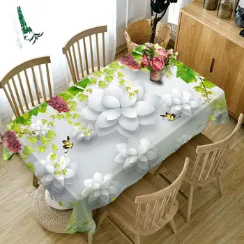 Baltos spalvos Poliesterio Staltiesės Vandeniui 3D staltiesė Stačiakampio formos Pokylių Apskritojo Stalo Apima Individualų Dydžio Pagalvėlė Padengti
