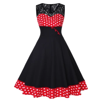 4XL Plius Dydis Hepburn 50s Suknelė Polka Dot Spausdinti Kratinys Nėrinių Derliaus Suknelės Retro Swing Pin Up Vestidos 1960 Šalis Suknelė
